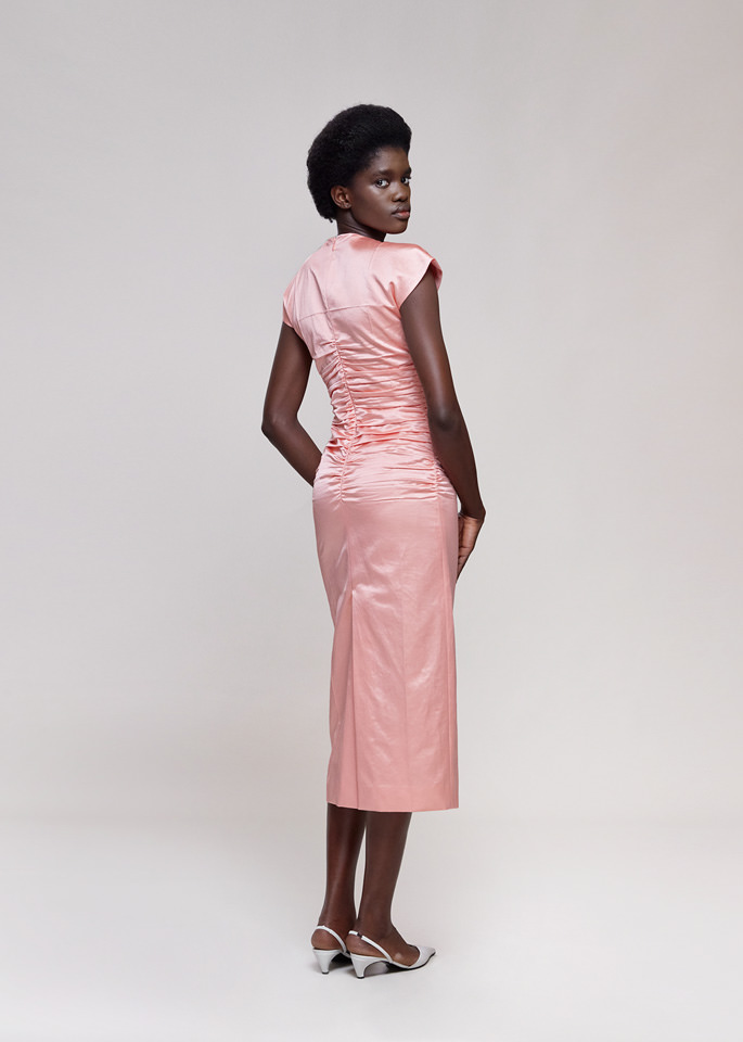 DEL CORE: SHEATH MIDI DRESS IN VISCOSE SATIN WITH PRESSEDDRAPING EFFECT
