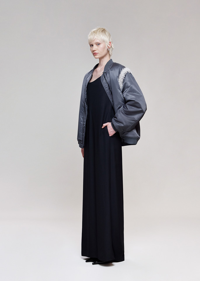 DEL CORE: BOMBER OVERSIZE RICAMATO IN NYLON TWILL