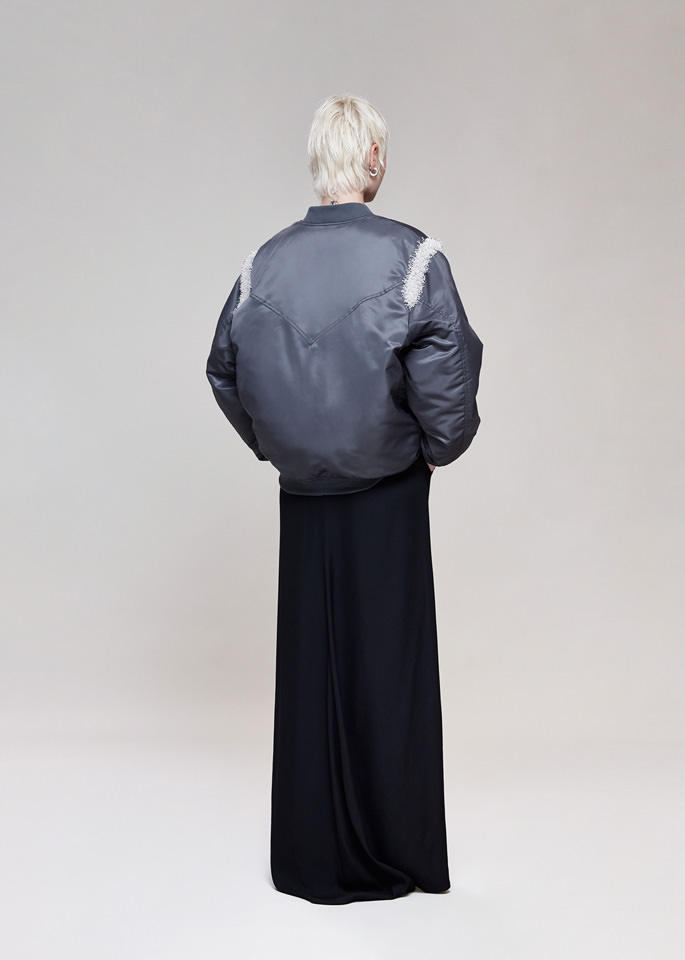 DEL CORE: BOMBER OVERSIZE RICAMATO IN NYLON TWILL