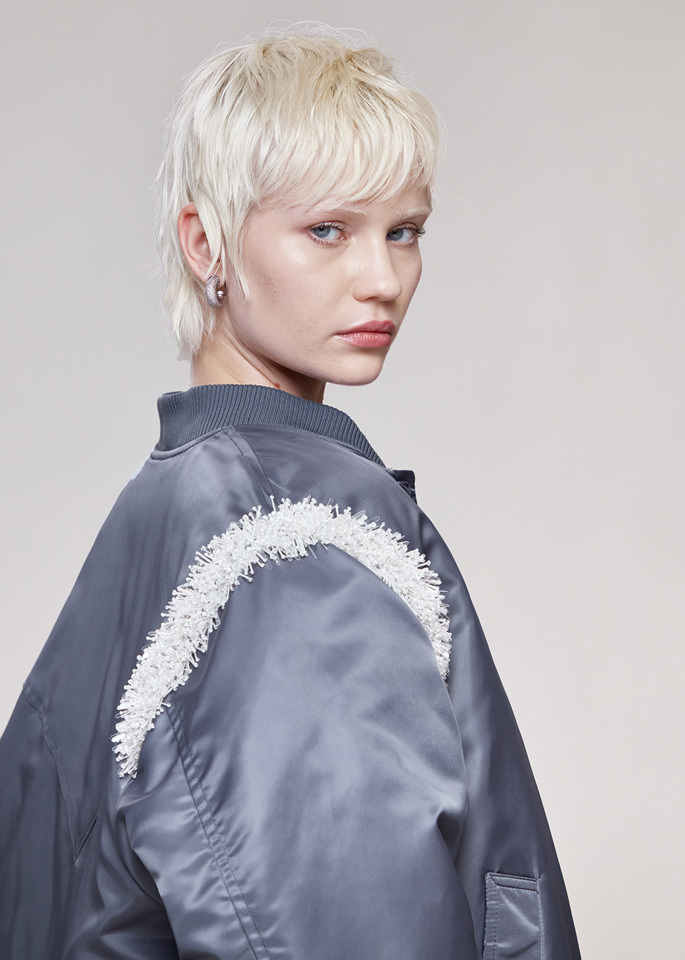 DEL CORE: BOMBER OVERSIZE RICAMATO IN NYLON TWILL