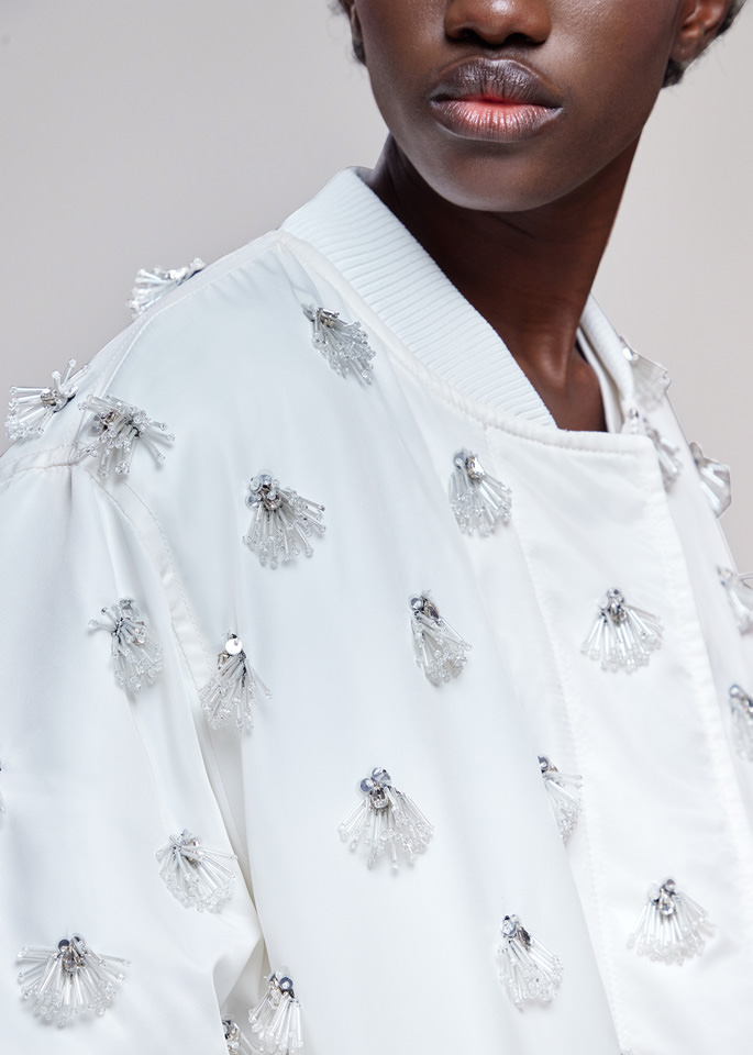 DEL CORE: BOMBER OVERSIZE RICAMATO IN NYLON TWILL