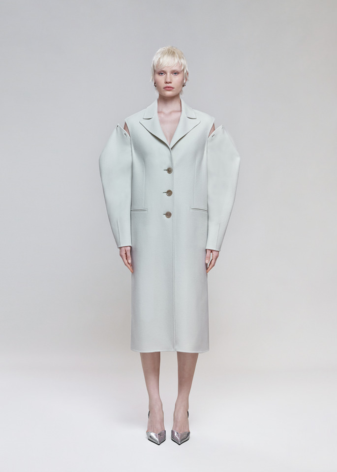 DEL CORE: CAPPOTTO IN LANA DOUBLE FACE CON MANICHE SCOLPITE STACCABILI