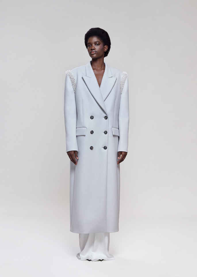 DEL CORE: OVERSIZED WOOL BLEND COAT WITH CRYSTALSEMBROIDERY ON THE SHOULDER