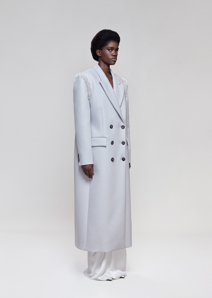 DEL CORE: OVERSIZED WOOL BLEND COAT WITH CRYSTALSEMBROIDERY ON THE SHOULDER