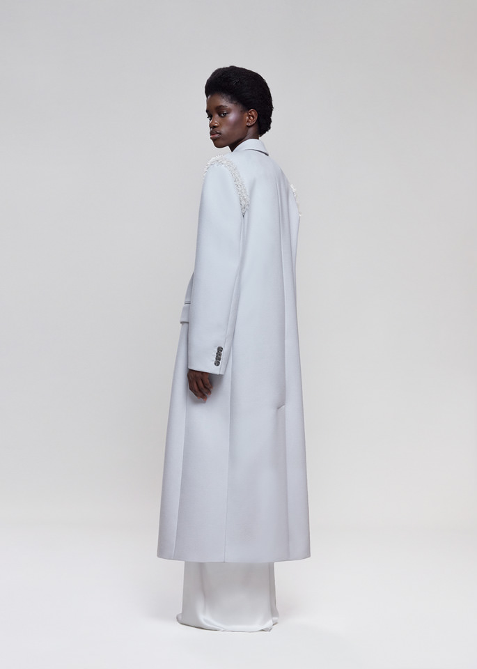 DEL CORE: OVERSIZED WOOL BLEND COAT WITH CRYSTALSEMBROIDERY ON THE SHOULDER