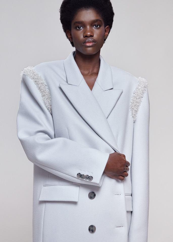DEL CORE: OVERSIZED WOOL BLEND COAT WITH CRYSTALSEMBROIDERY ON THE SHOULDER
