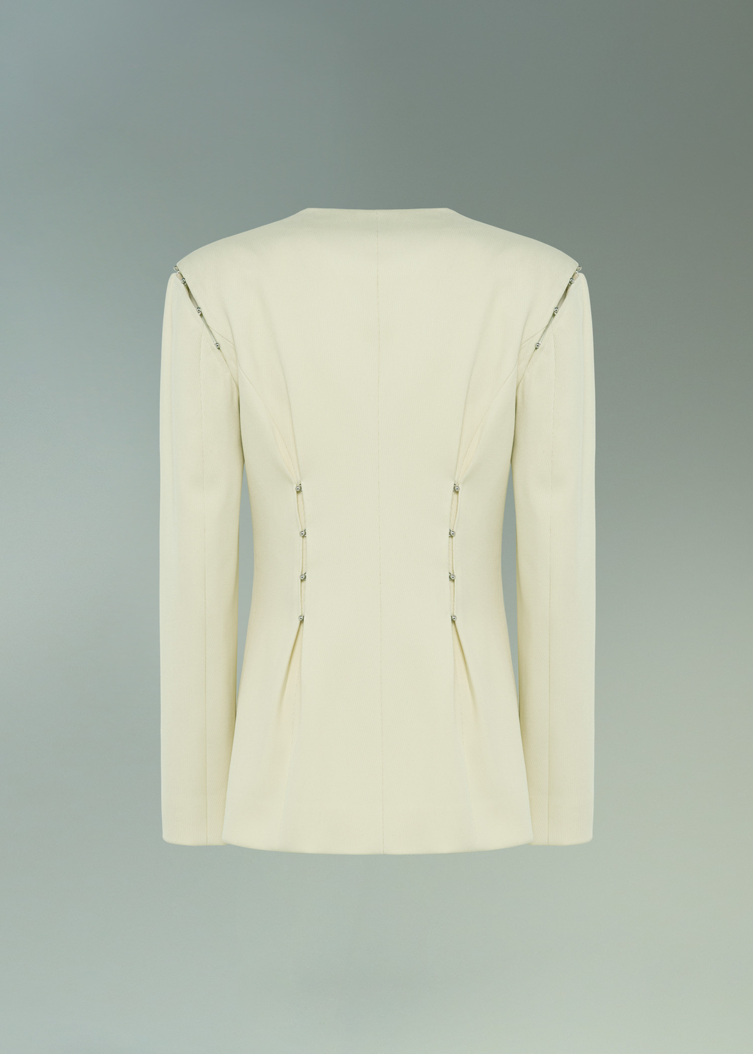 DEL CORE: TAILORED V-NECK JACKET WITH MUSHROOM HOOKS