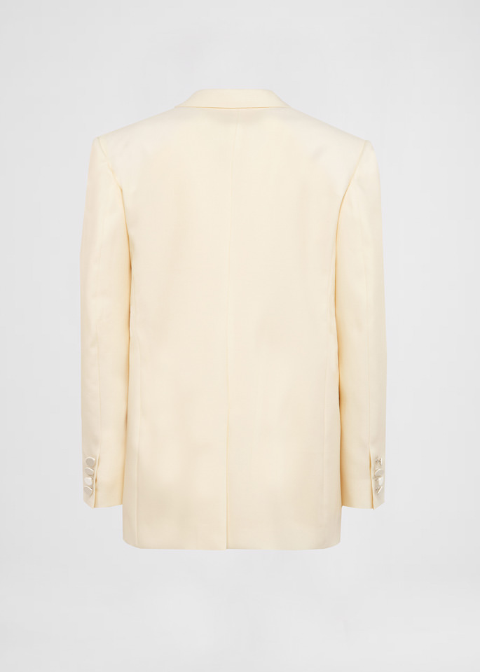 DEL CORE: SINGLE BREASTED WOOL TUXEDO JACKET WITH PEAK LAPEL IN SATIN