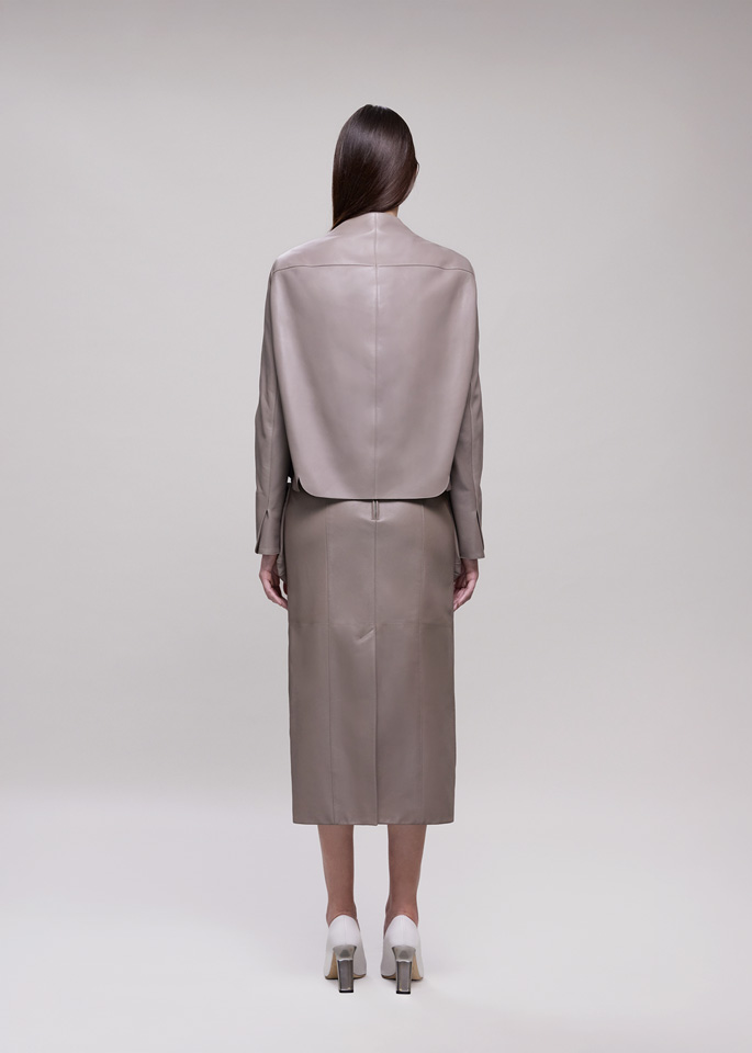 DEL CORE: LEATHER PENCIL SKIRT WITH DRAW STRING POCKETS