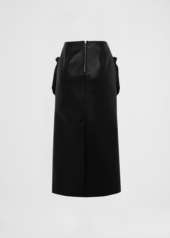 DEL CORE: GONNA A TUBINO IN PELLE CON DETTAGLIO TASCHE CON COULISSE