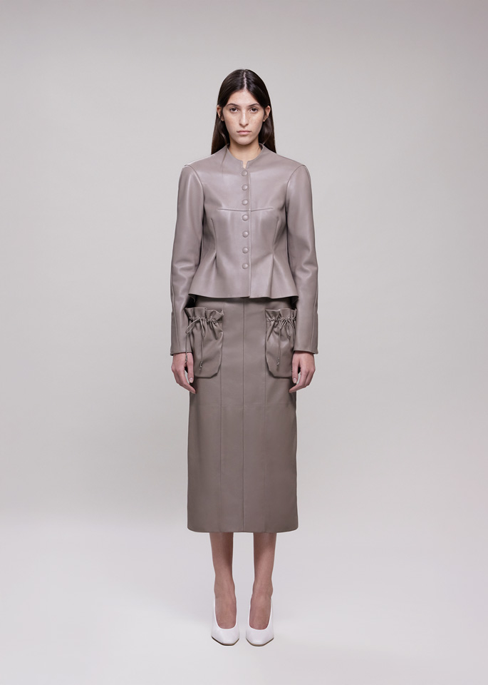 DEL CORE: LEATHER PENCIL SKIRT WITH DRAW STRING POCKETS
