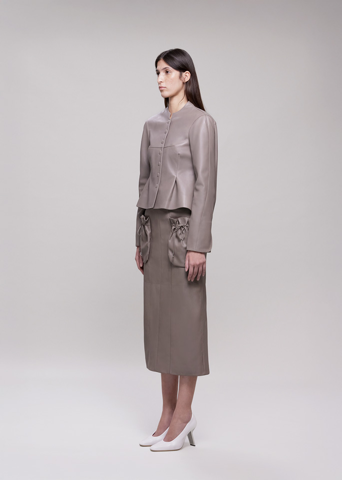 DEL CORE: LEATHER PENCIL SKIRT WITH DRAW STRING POCKETS