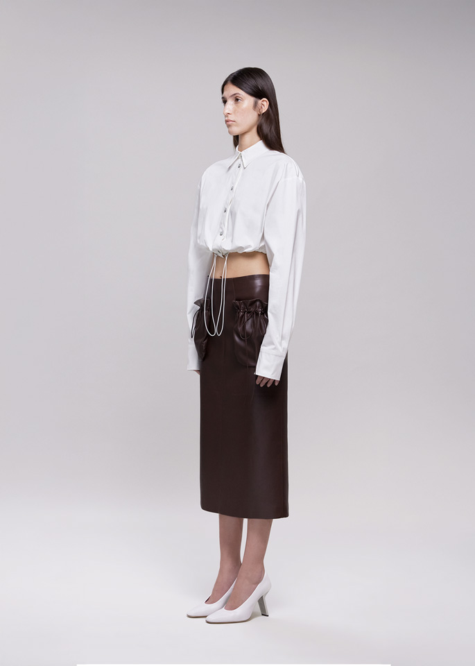 DEL CORE: LEATHER PENCIL SKIRT WITH DRAW STRING POCKETS