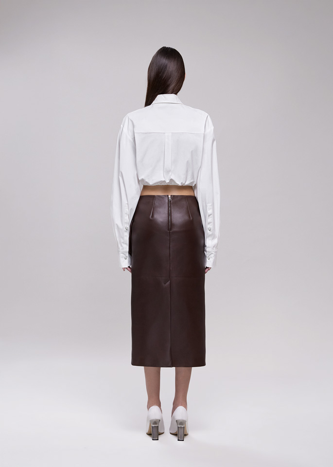 DEL CORE: LEATHER PENCIL SKIRT WITH DRAW STRING POCKETS