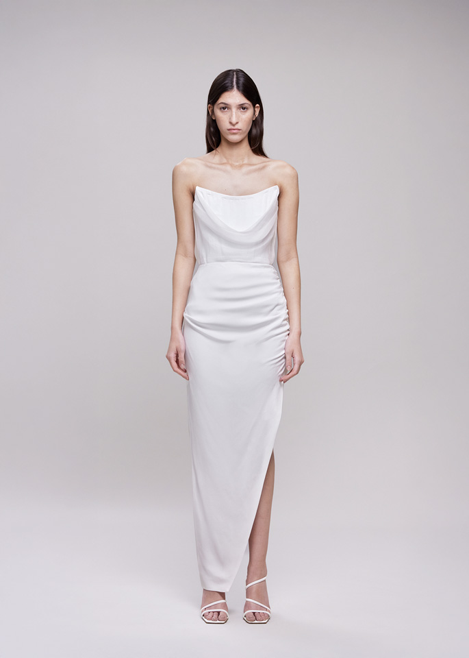 DEL CORE: GATHERED SKIRT WITHSIDE SPLIT