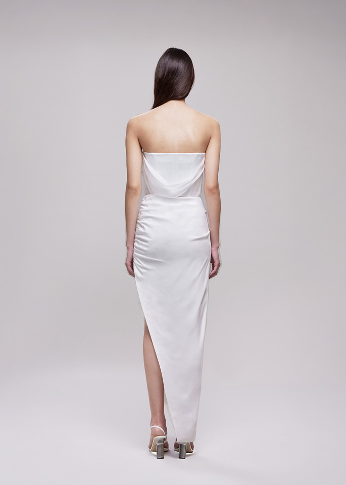 DEL CORE: GATHERED SKIRT WITHSIDE SPLIT