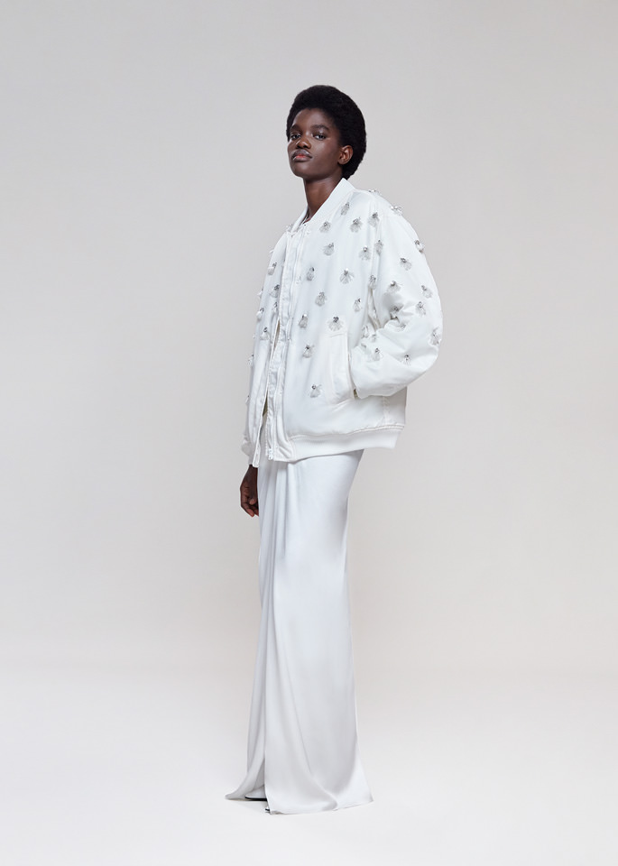 DEL CORE: EVENING SKIRT IN CREPE SATIN WITH GATHERED FRONTAL DETAIL AND BACK SLIT