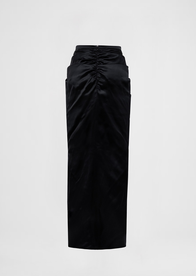 DEL CORE: EVENING SKIRT IN CREPE SATIN WITH GATHERED FRONTAL DETAIL AND BACK SLIT