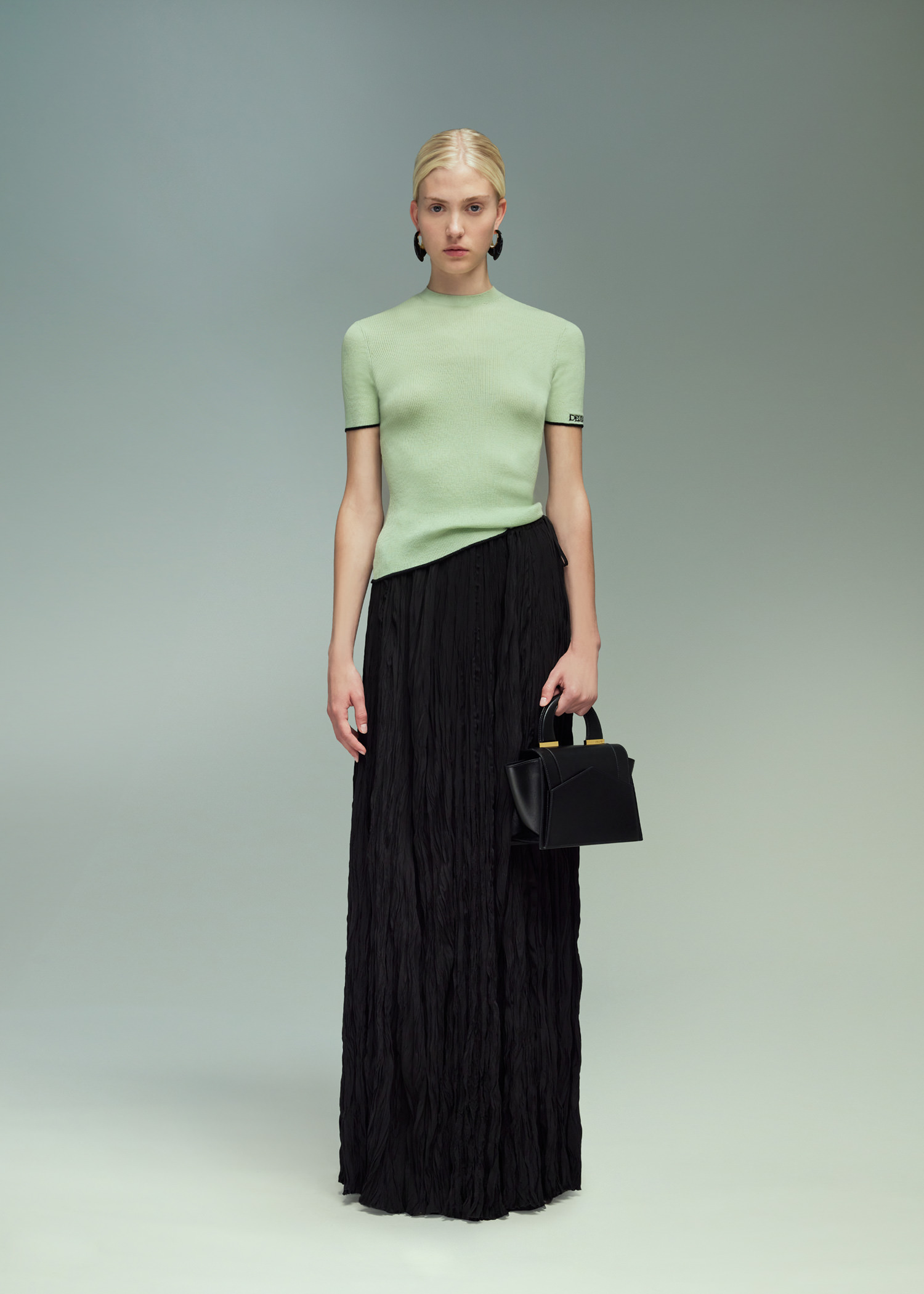 DEL CORE: TREEBARK PLEATED EVENING SKIRT WITH DRAWSTRING WAIST