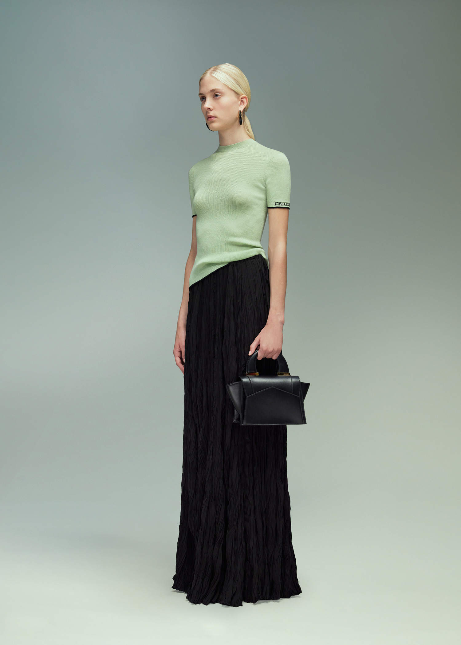 DEL CORE: TREEBARK PLEATED EVENING SKIRT WITH DRAWSTRING WAIST