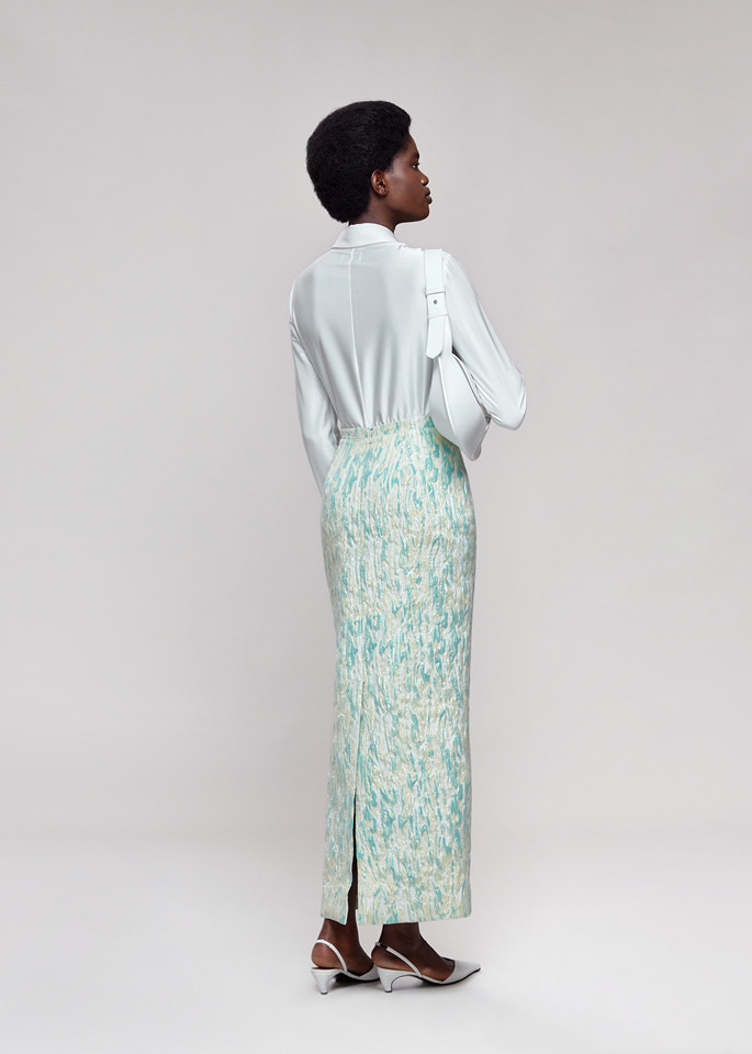 DEL CORE: GONNA LUNGA A TUBINO E VITA ALTA IN JACQUARD DI SETA