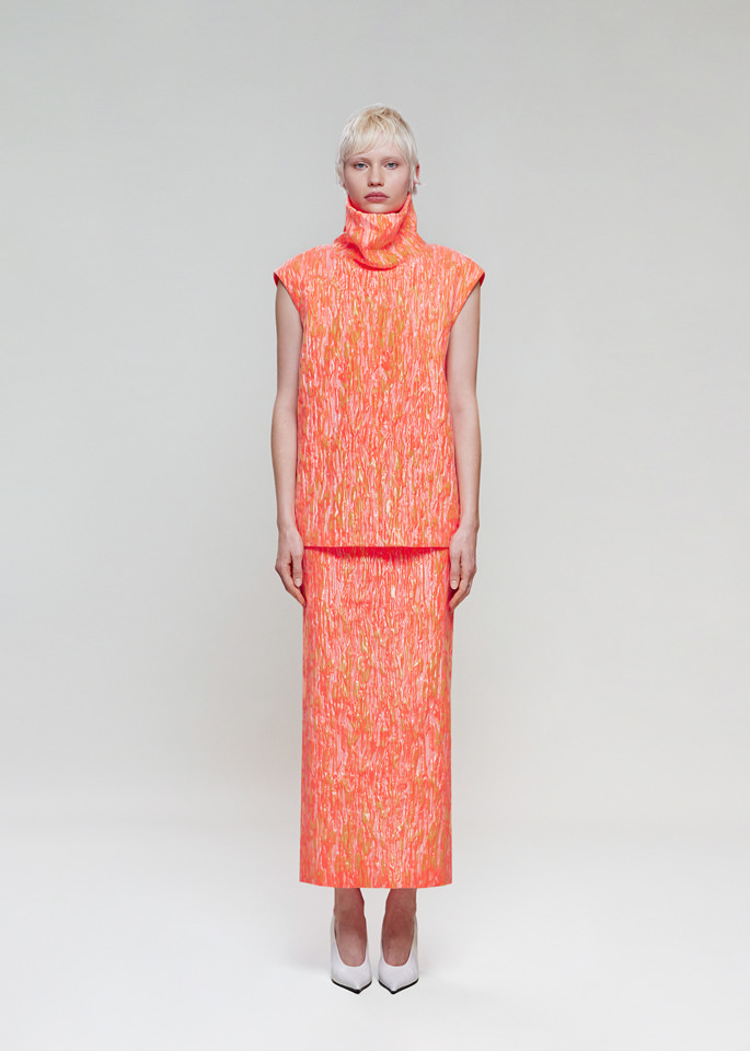 DEL CORE: LONG HIGH WAISTED PENCIL SKIRT IN SILK JACQUARD