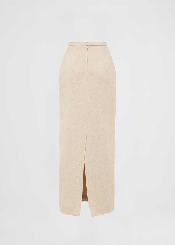 DEL CORE: LONG HIGH WAISTED PENCIL SKIRT IN TWEED NATTE'