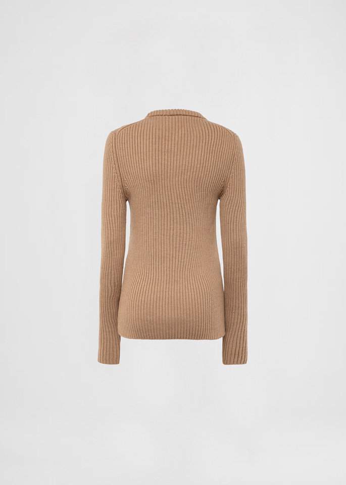 DEL CORE: FITTED WOOL CASHMERE BLEND RIBBED SWEATER WITH TUBOLARROUND OPEN NECK