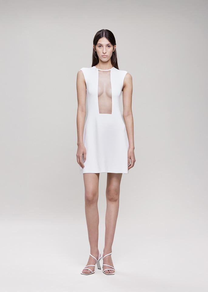 DEL CORE: SLEEVELESS CREW NECK TRANSPARET WINDOW SHIFT DRESSIN COMPACT VISOSE