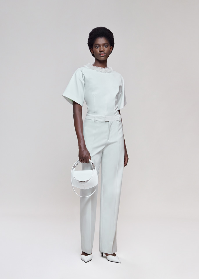 DEL CORE: PANTALONE A VITA BASSA IN LANA STRETCH CON GAMBA DRITTA