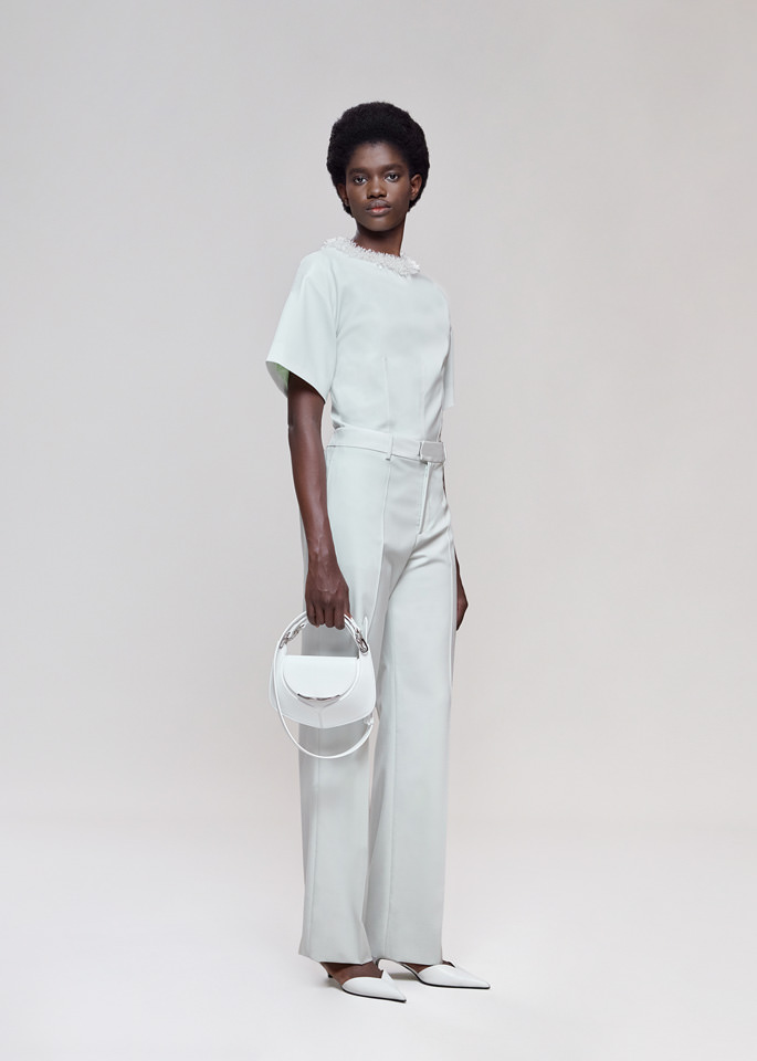 DEL CORE: PANTALONE A VITA BASSA IN LANA STRETCH CON GAMBA DRITTA