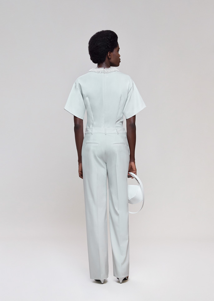 DEL CORE: PANTALONE A VITA BASSA IN LANA STRETCH CON GAMBA DRITTA