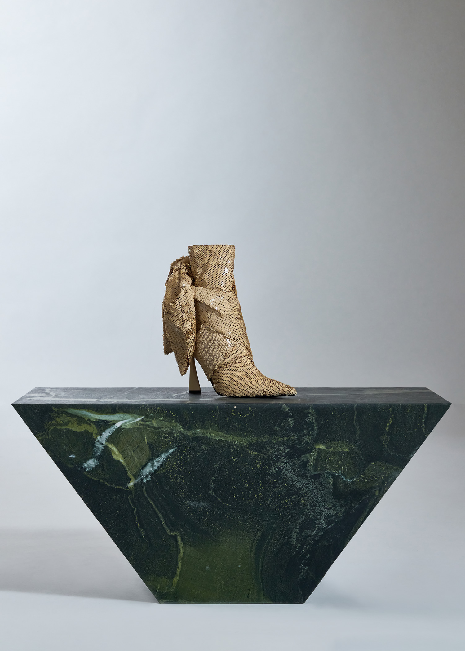 DEL CORE: EMBELLISHED DRAPED ANKLE BOOT WITH STRAPS