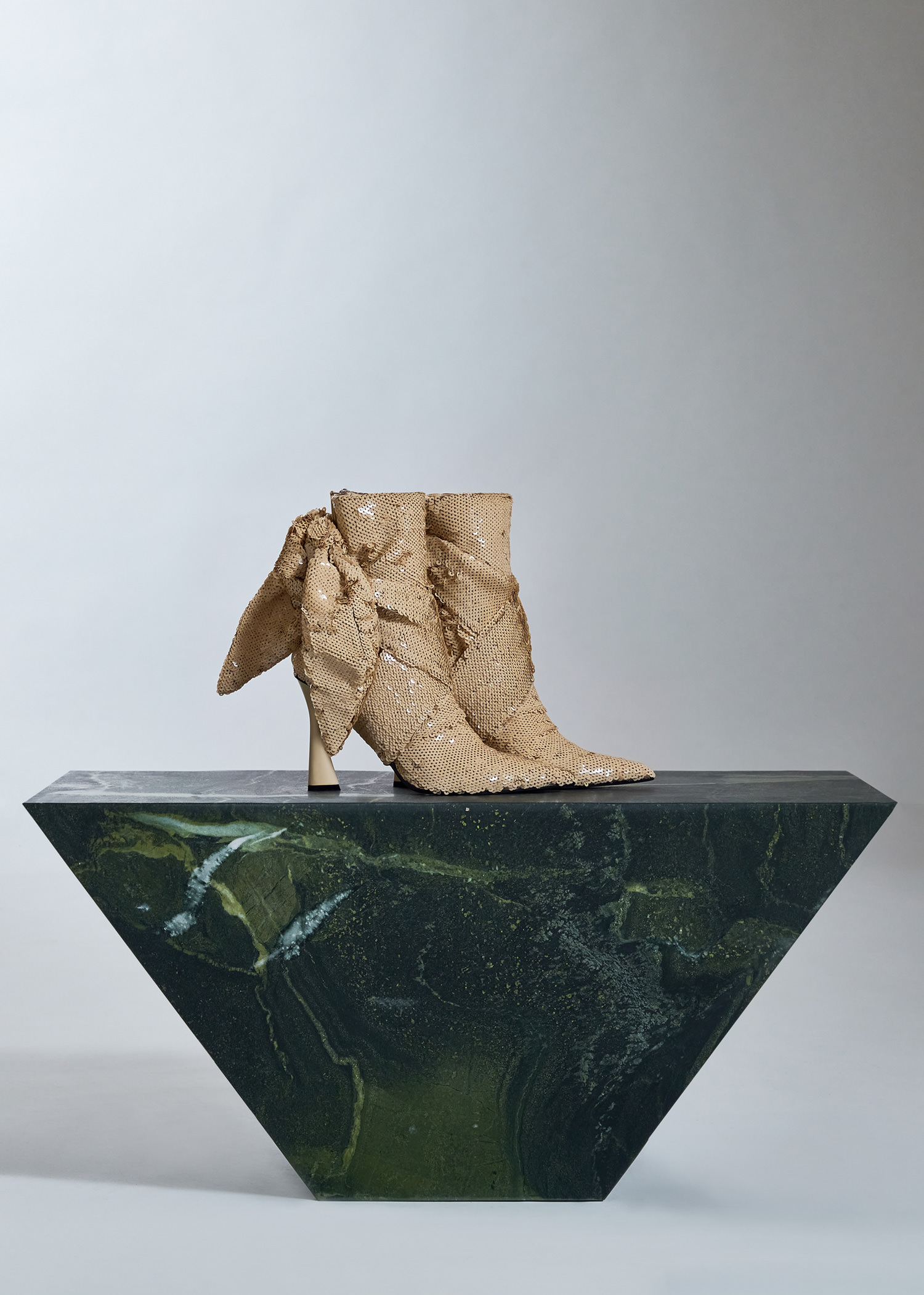 DEL CORE: EMBELLISHED DRAPED ANKLE BOOT WITH STRAPS