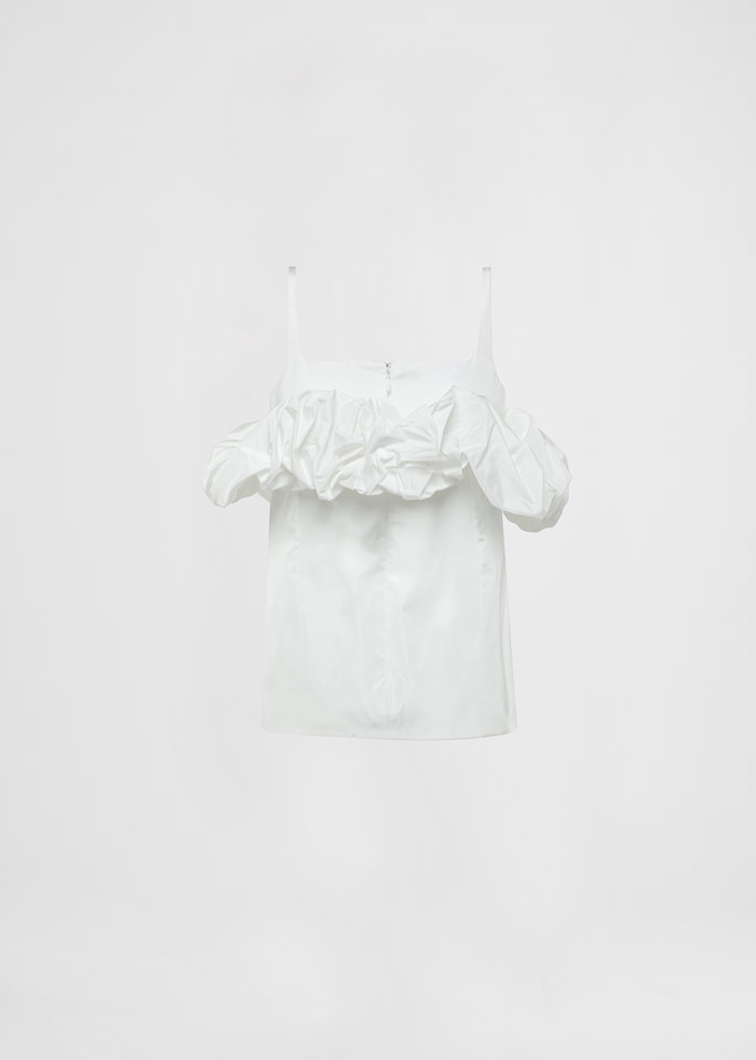 DEL CORE: TAFFETTA TANK TOP WITH ROUCHING ON NECKLINE