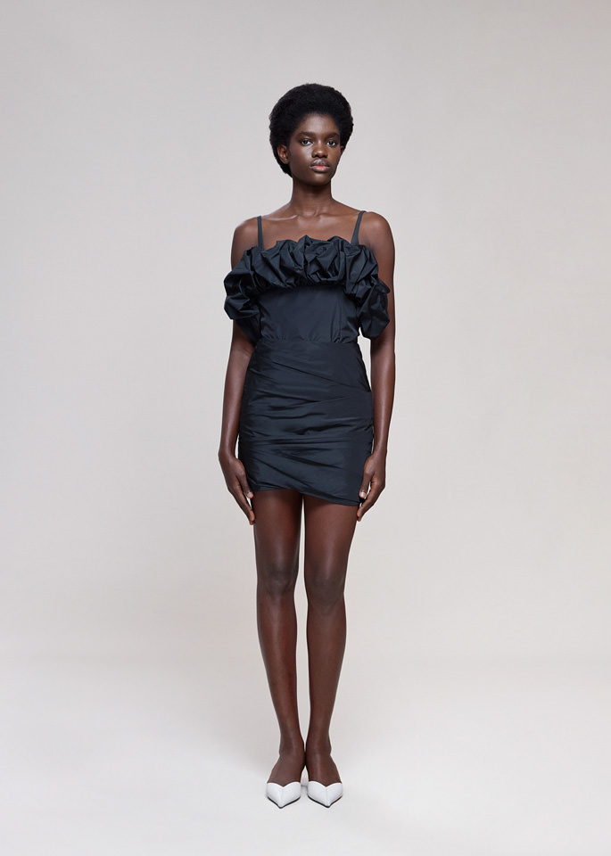DEL CORE: TAFFETTA TANK TOP WITH ROUCHING ON NECKLINE