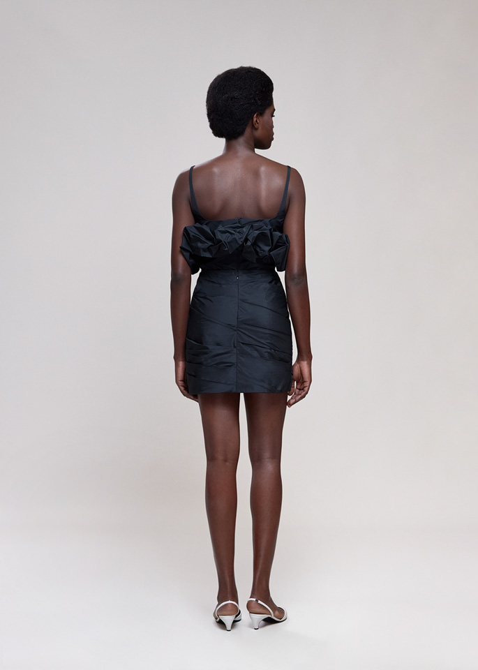 DEL CORE: TAFFETTA TANK TOP WITH ROUCHING ON NECKLINE