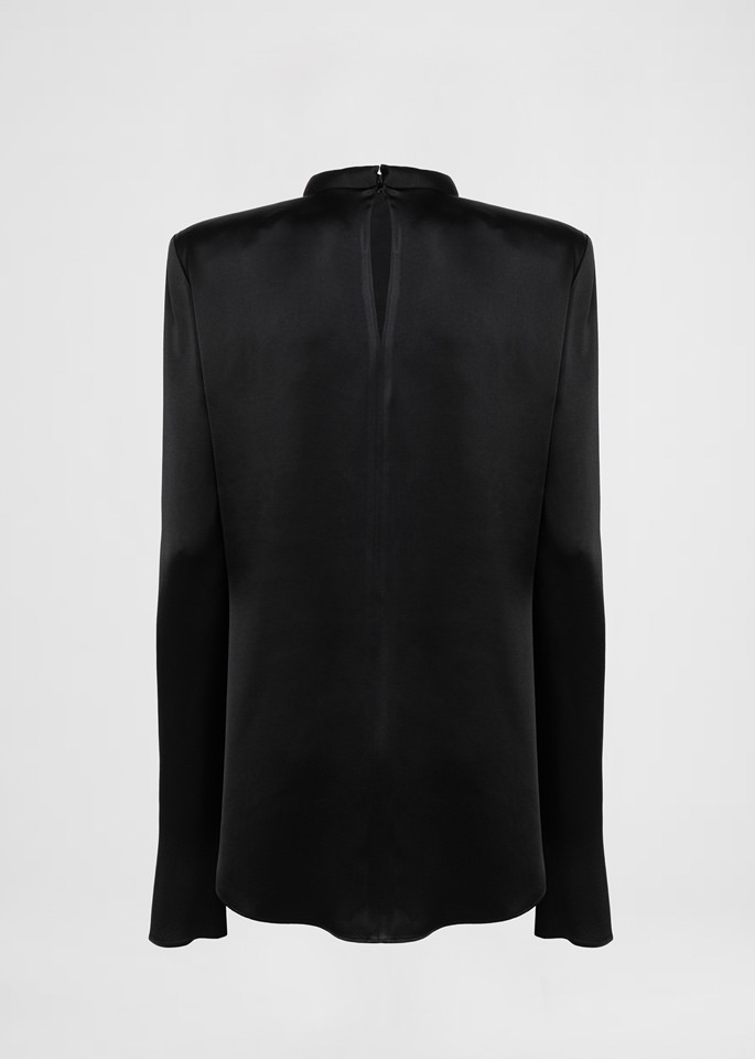 DEL CORE: LONGSLEEVE TOP WITH PADDED NECKLINE DETAIL IN CREPE SATIN