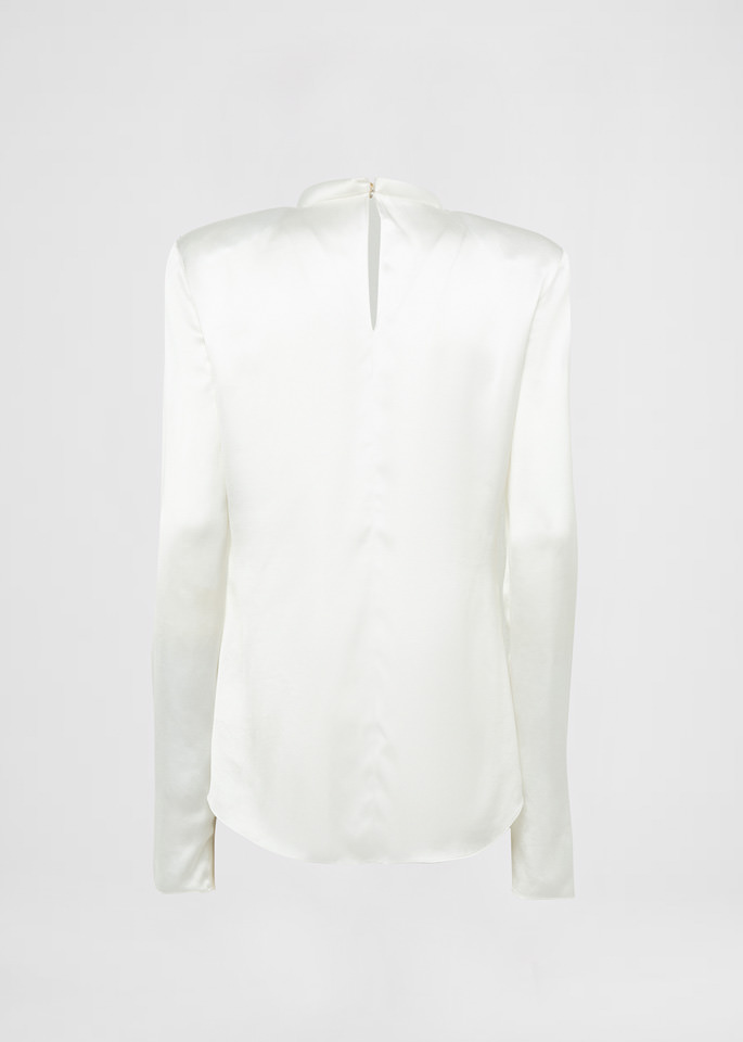 DEL CORE: LONGSLEEVE TOP WITH PADDED NECKLINE DETAIL IN CREPE SATIN