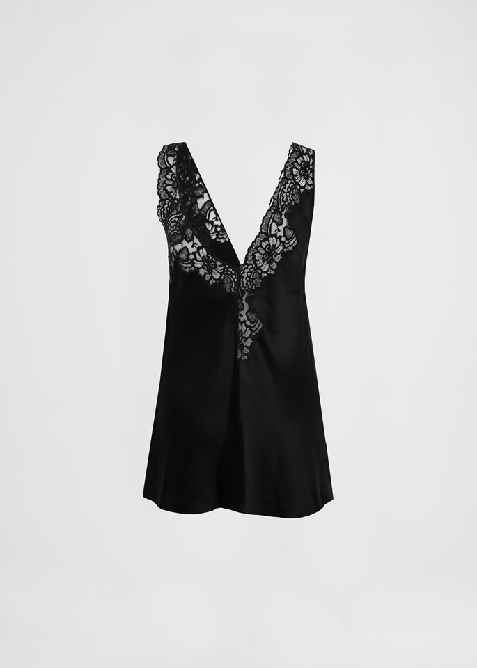 DEL CORE: TOP LINGERIE IN ENVERS SATIN CON INSERTO IN PIZZO